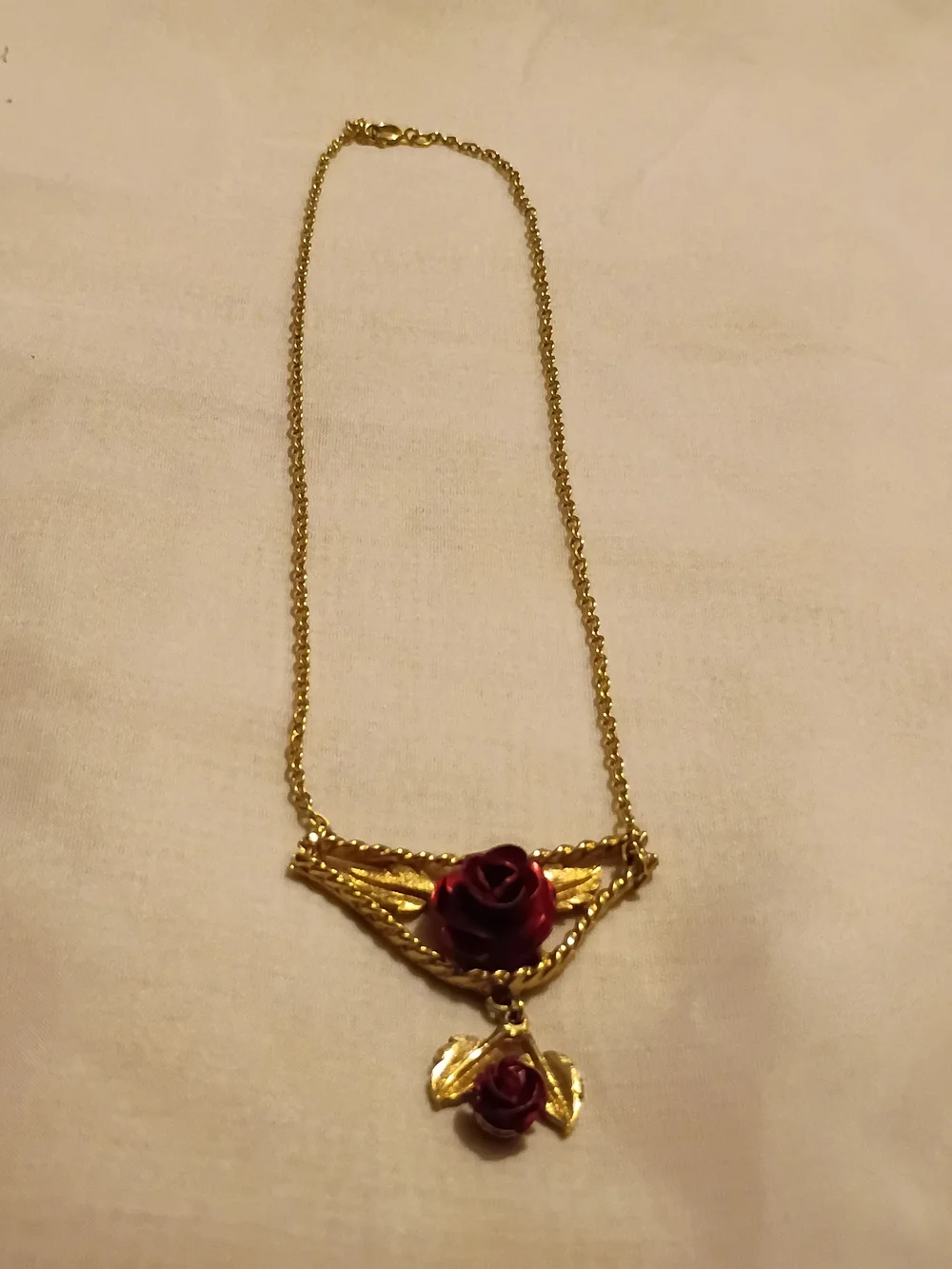 Gold-Tone Necklace with Red Rose Pendant - Women's Jewelry
